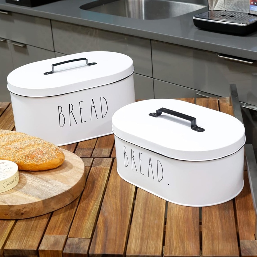Rae Dunn Bread Box - Rustic White Metal Vintage Farmhouse